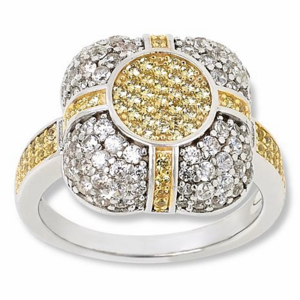 Sterling Silver Yellow Sapphire and White Zircon Pavé Ring Size 8 NEW